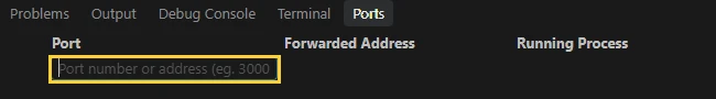 Typing a port number in the Port column of the Ports panel.