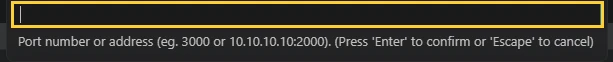 The VS Code prompt asking for a port number or address.